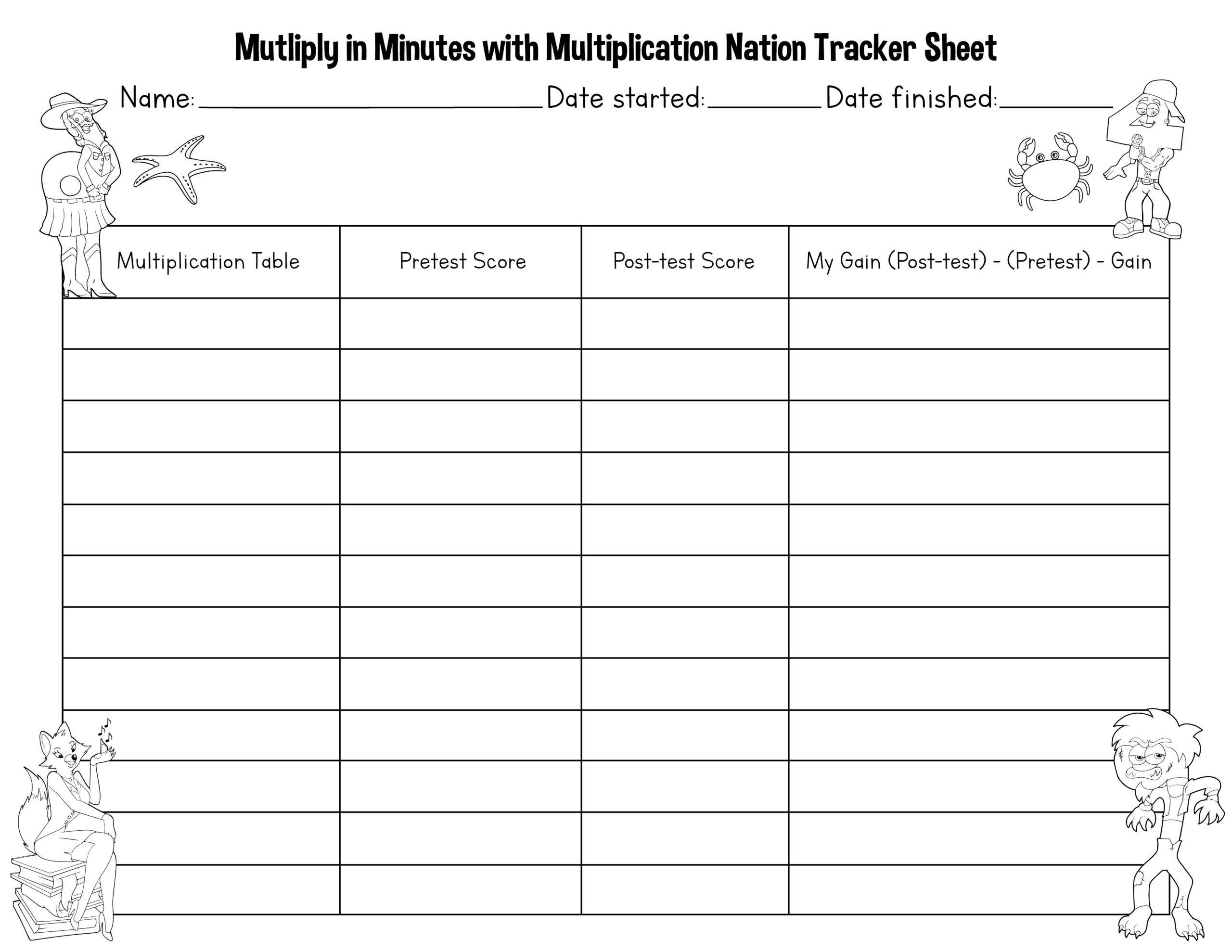 Multipication Tracking Sheet